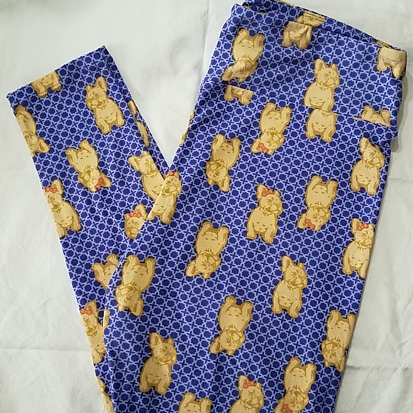 Lularoe T&C Unicorn dog frenchie w/ bows leggings - Picture 1 of 6